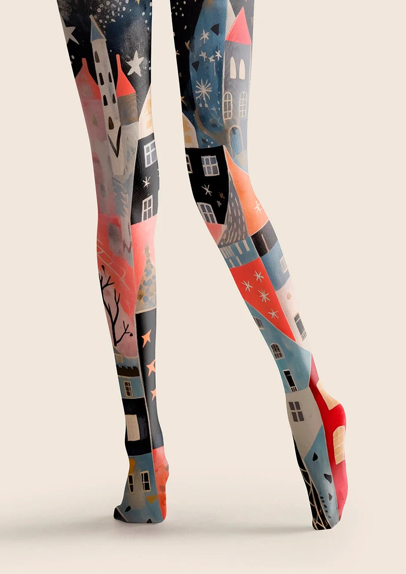 Viken Plan Block Color Fantasy Town Tights Hosiery Pantyhose