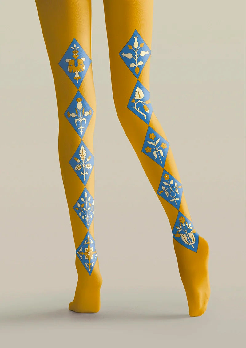 Viken Plan Floral Diamond Pattern Tights Hosiery Pantyhose