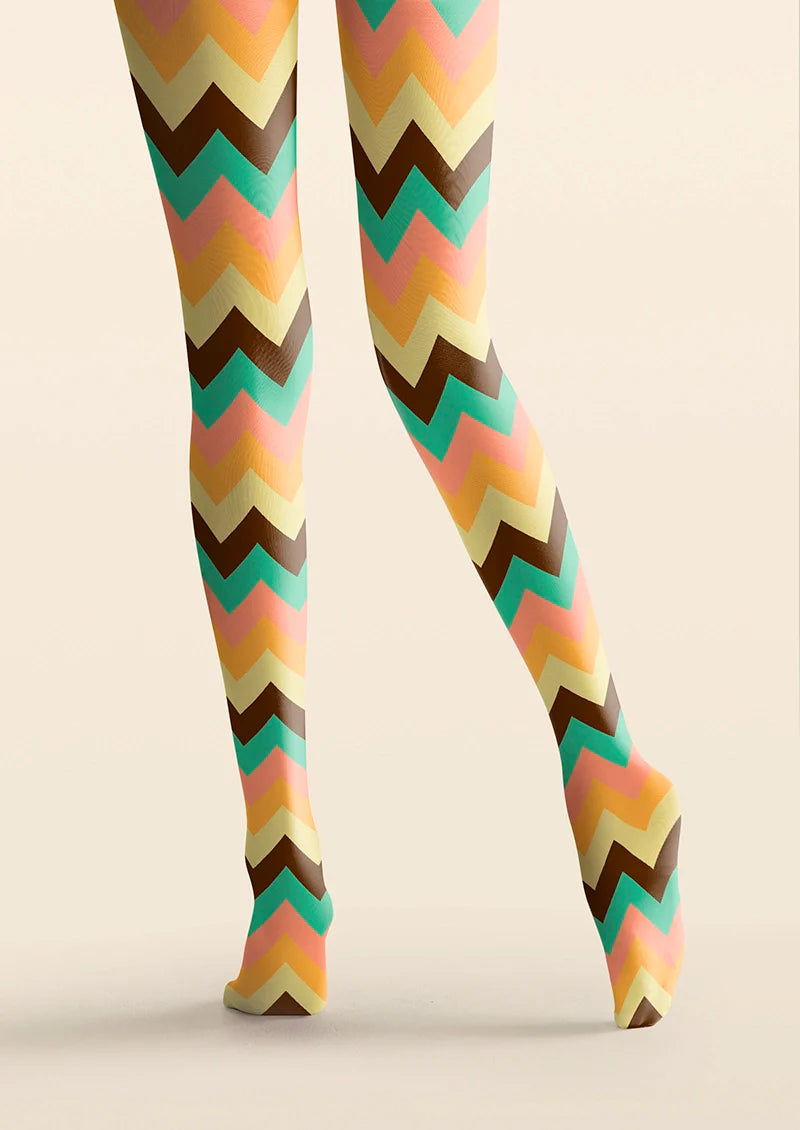 Viken Plan Colorful Jagged Stripes Tights Hosiery Pantyhose