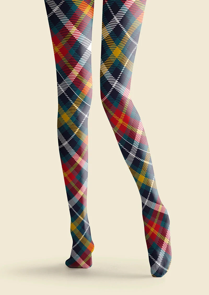 Viken Plan Deep Blue-Colorful Striped Check Tights Hosiery Pantyhose