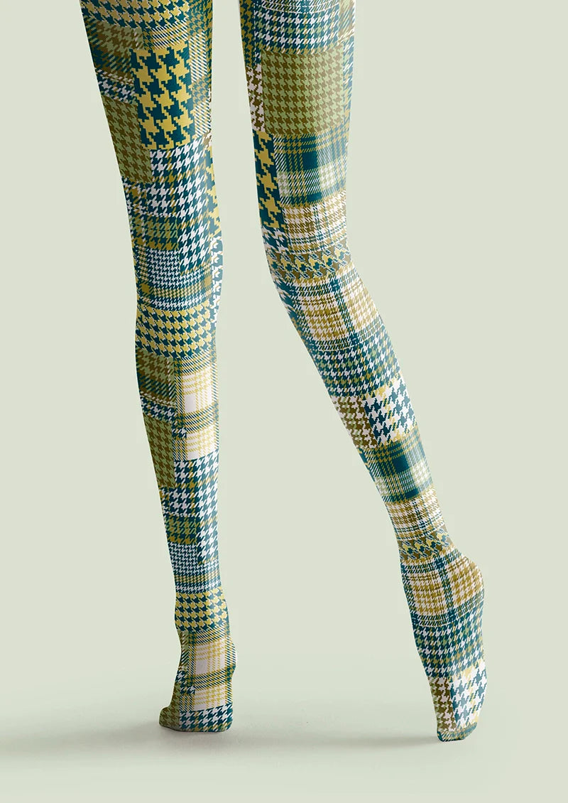 Viken Plan Patchwork houndstooth Tights Hosiery Pantyhose