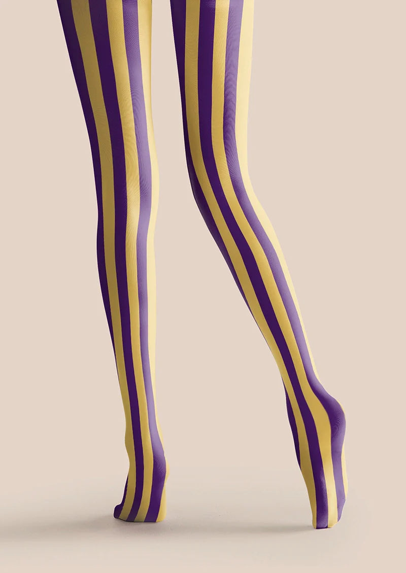 Viken Plan Mineral Yellow & Purple Stripes Tights Hosiery Pantyhose