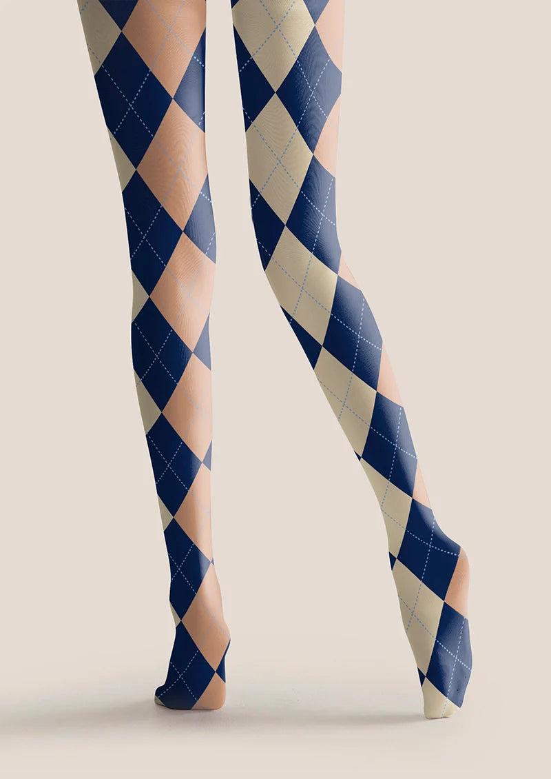 Viken Plan Blue-pale Yellow Plaid Tights Hosiery Pantyhose