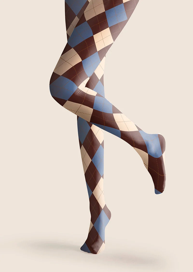 Viken Plan Colored Check College Tights Hosiery Pantyhose