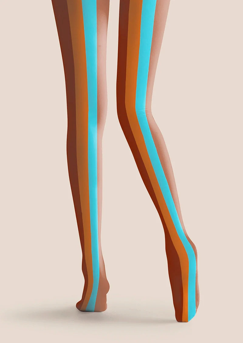 Viken Plan Brown Blue Striped Tights Hosiery Pantyhose