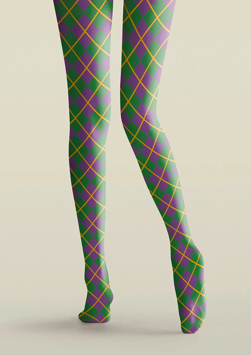 Viken Plan Green- purple checkered Tights Hosiery Pantyhose
