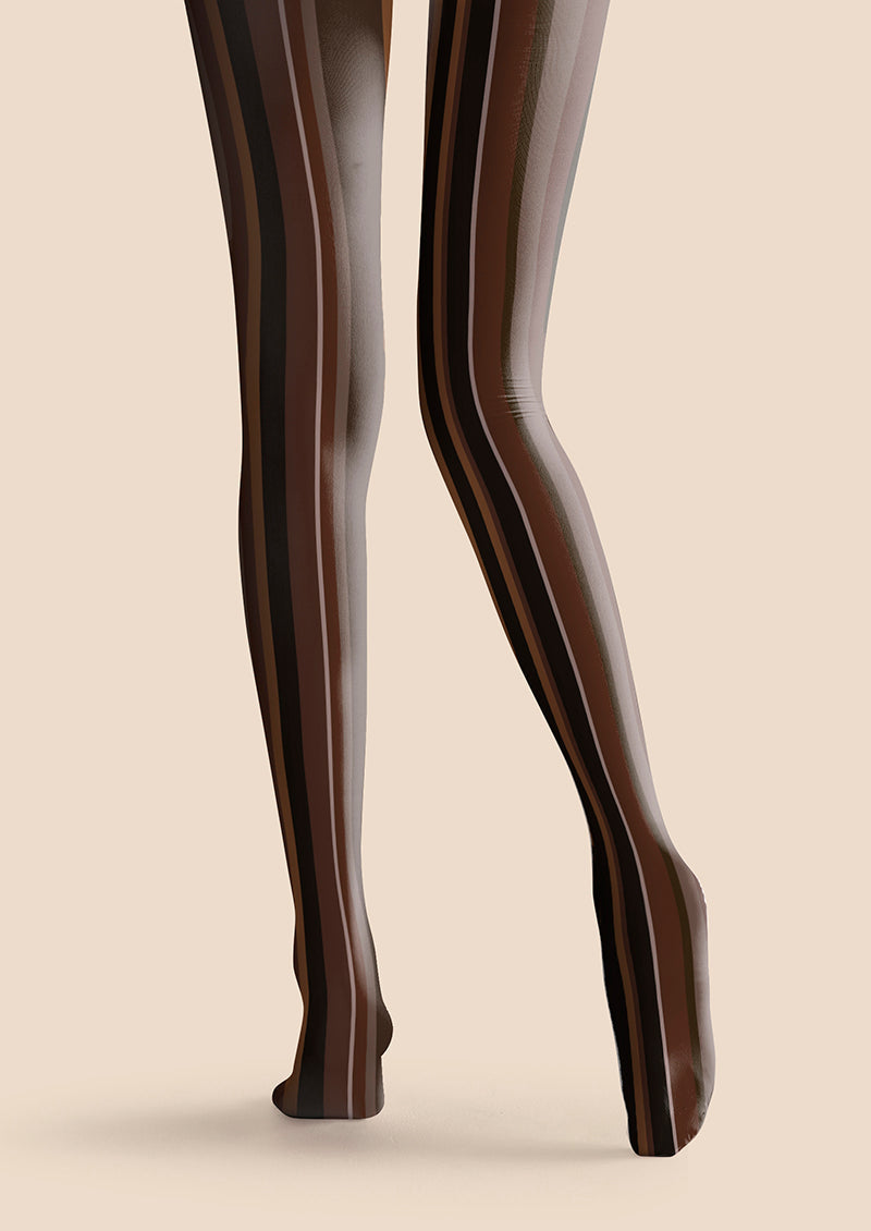 Viken Plan Dark Brown Vintage Stripes Tights Hosiery Pantyhose