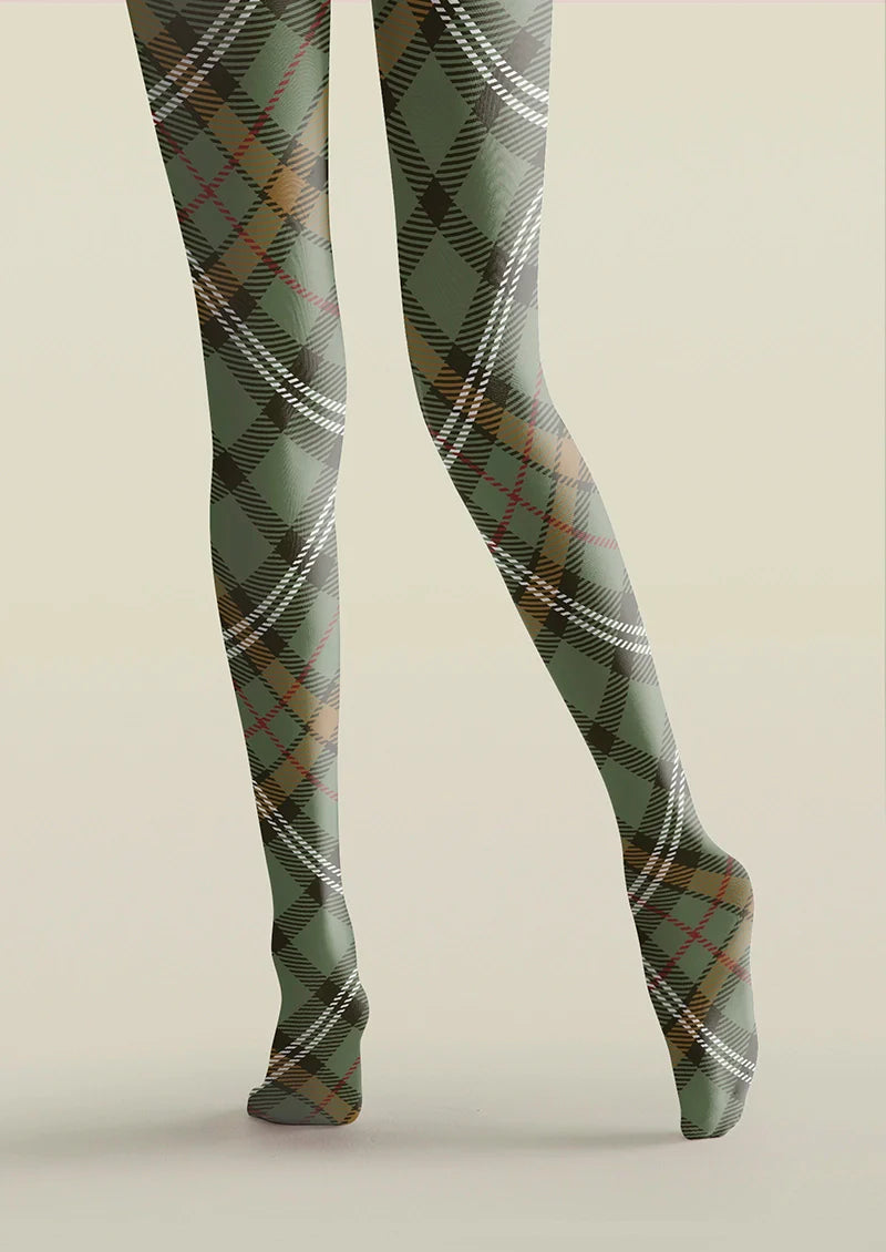 Viken Plan Light Green Check Plaid Tights Hosiery Pantyhose