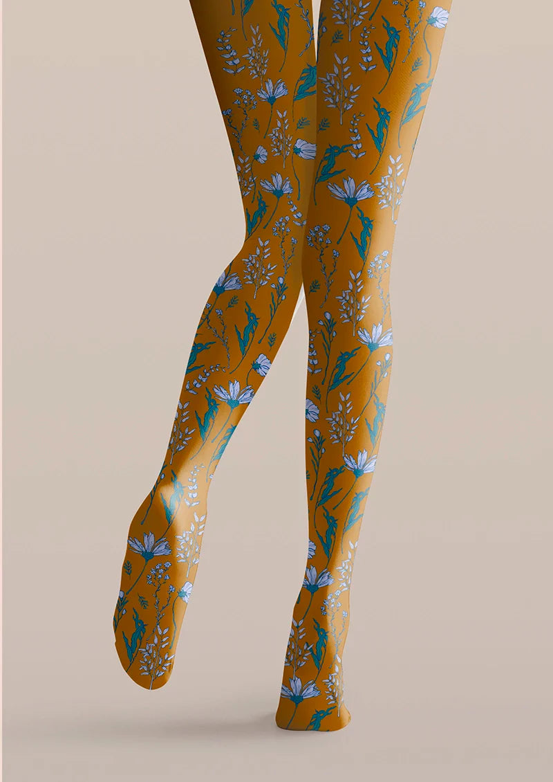 Viken Plan Earth yellow Dainty florals Tights Hosiery Pantyhose