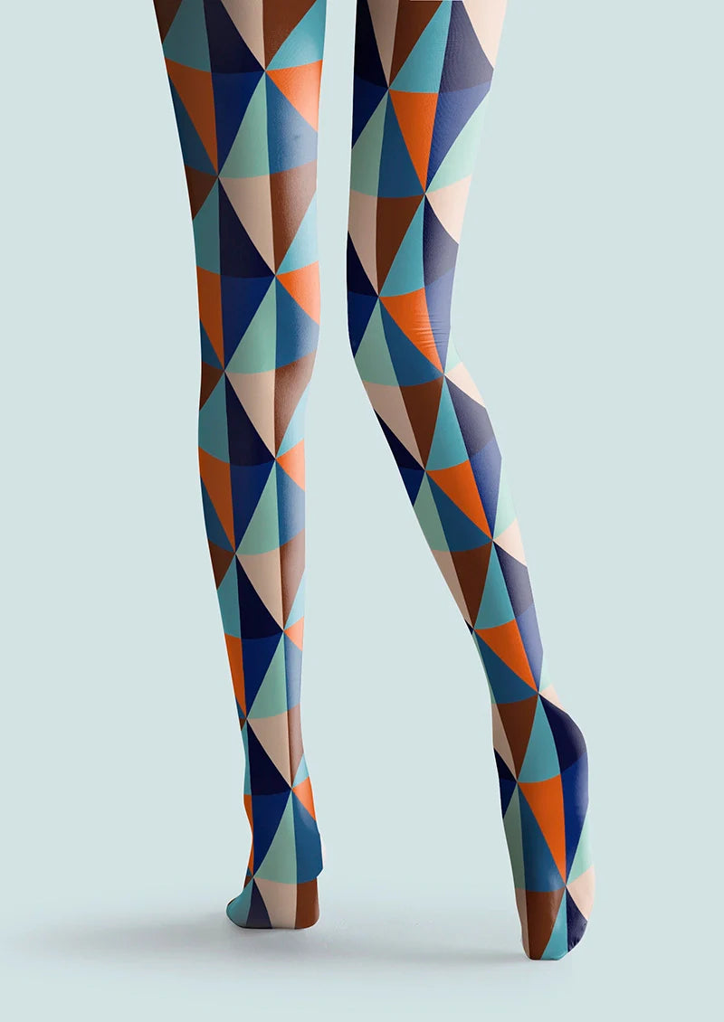 Viken Plan Blue-color Rhombus Pattern Tights Hosiery Pantyhose
