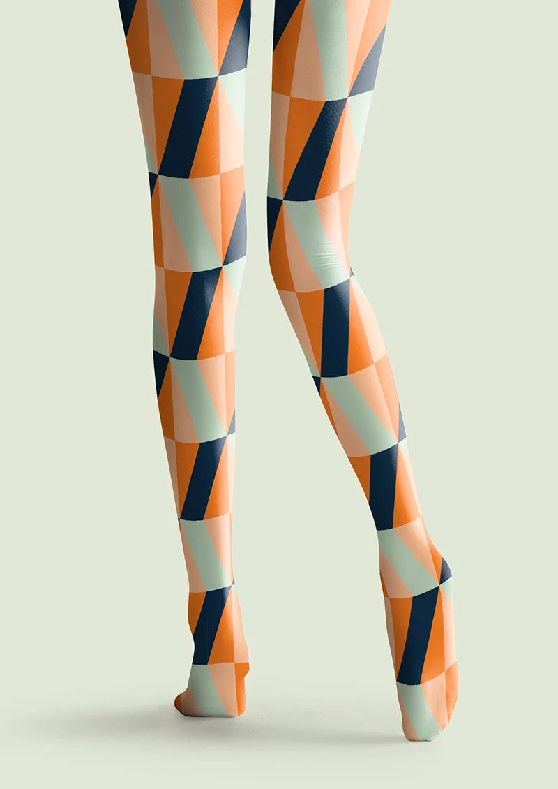 Viken Plan Orange-Green Prism Tights Hosiery Pantyhose