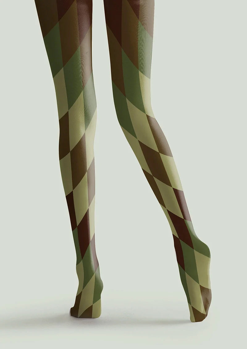 Viken Plan Avocado Diamond Pattern Tights Hosiery Pantyhose
