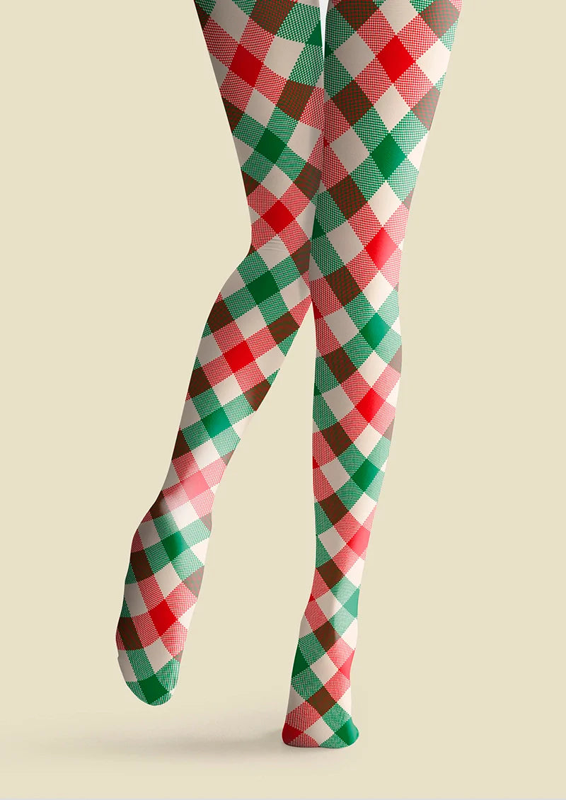 Viken Plan Christmas red-green stripes Checked pattern Tights Hosiery Pantyhose