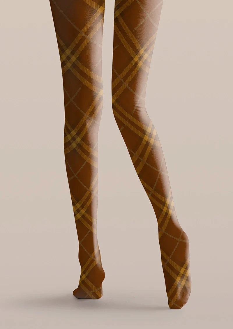 Viken Plan Van Dyke Brown Maillard  Check Tights Hosiery Pantyhose