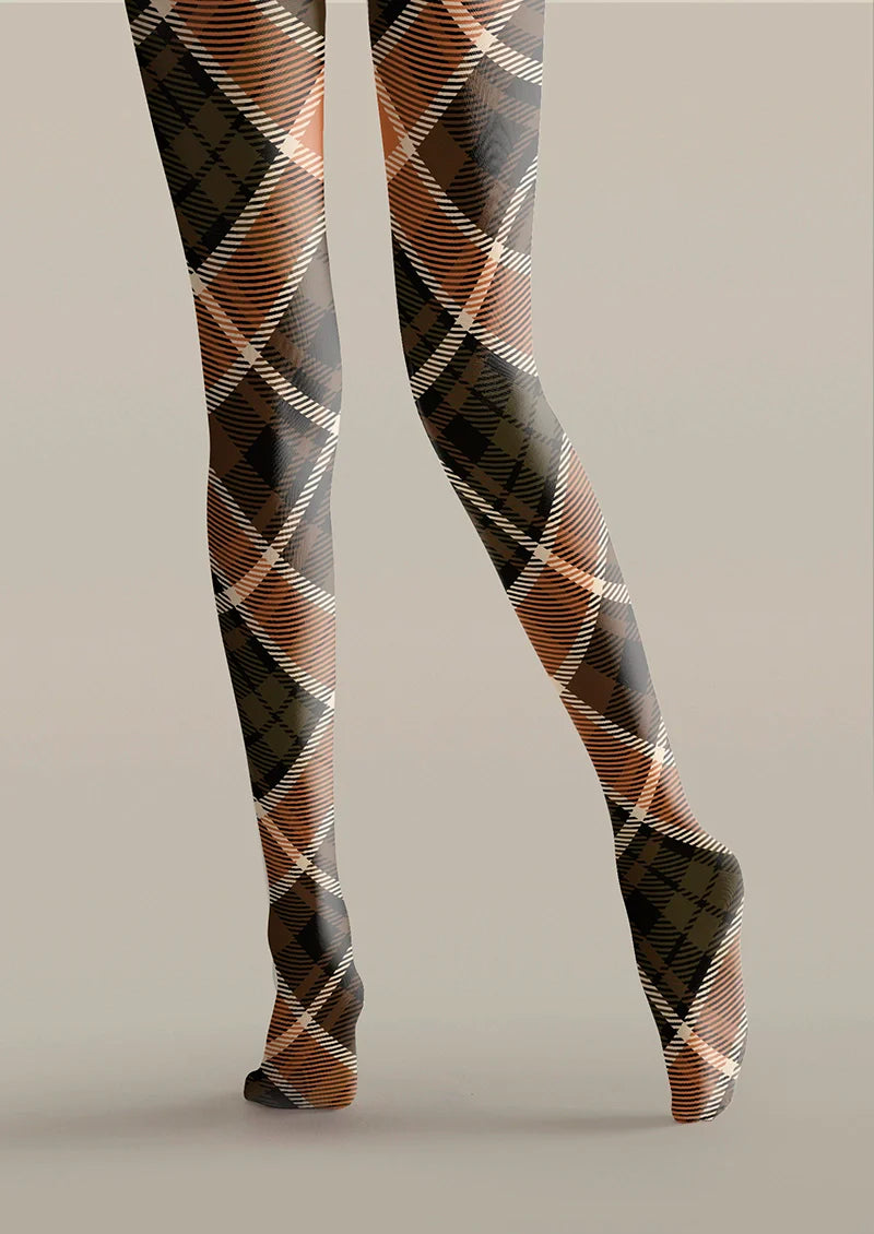 Viken Plan Brownish Gray Check Tights Hosiery Pantyhose
