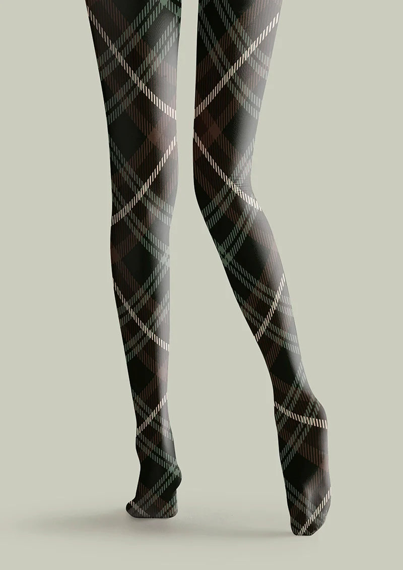Viken Plan Black-gray Check Tights Hosiery Pantyhose