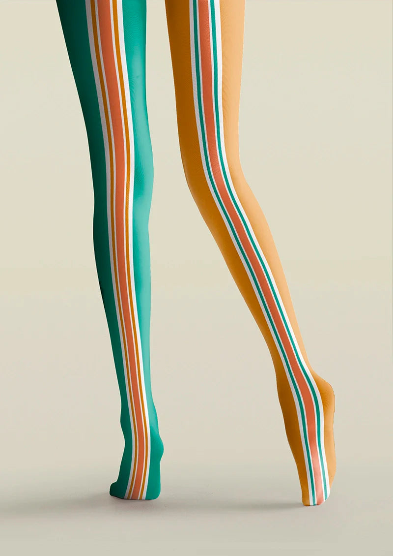 Viken Plan Orange-green stripes Tights Hosiery Pantyhose