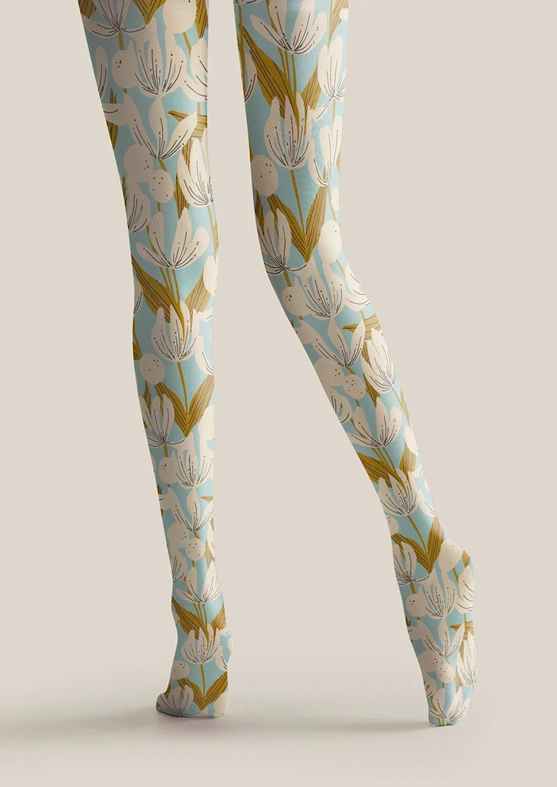 Viken Plan Retro Tulip Flowers Tights Hosiery Pantyhose