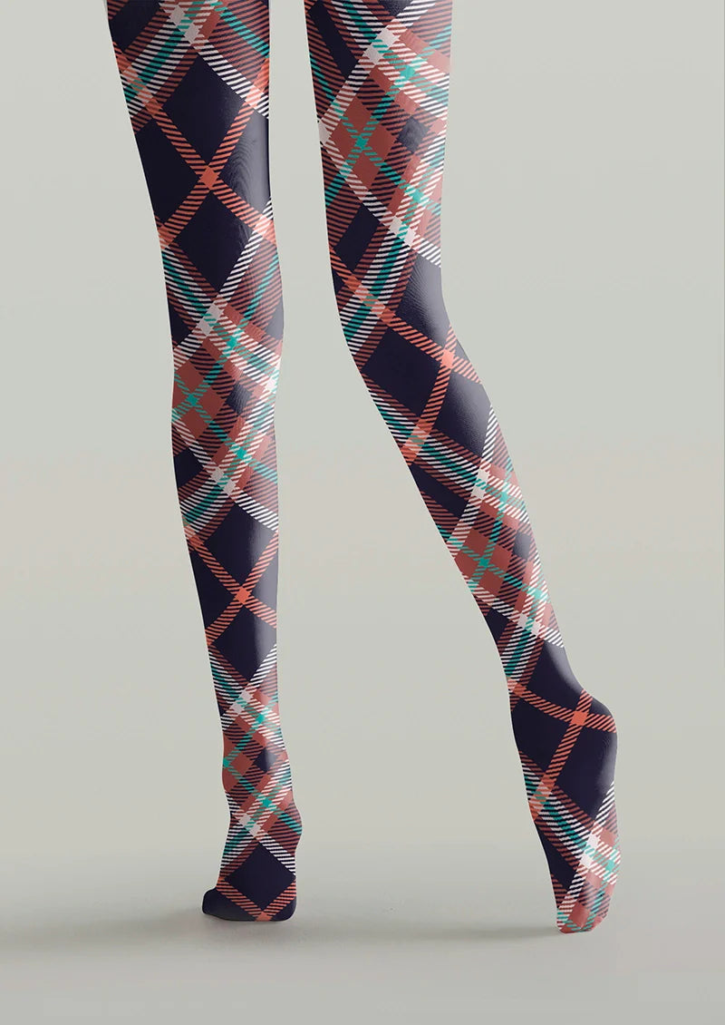 Viken Plan Deep Blue-red Striped Check Tights Hosiery Pantyhose