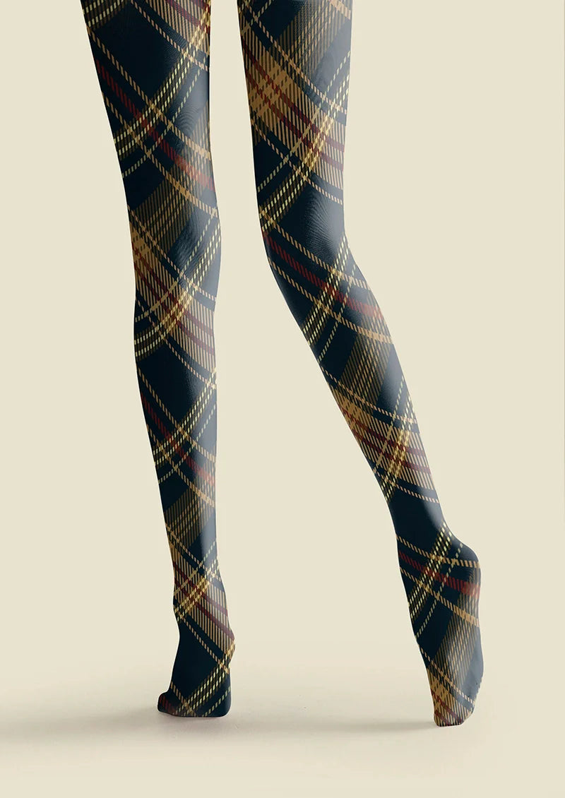 Viken Plan Blue-brown Check Plaid Tights Hosiery Pantyhose