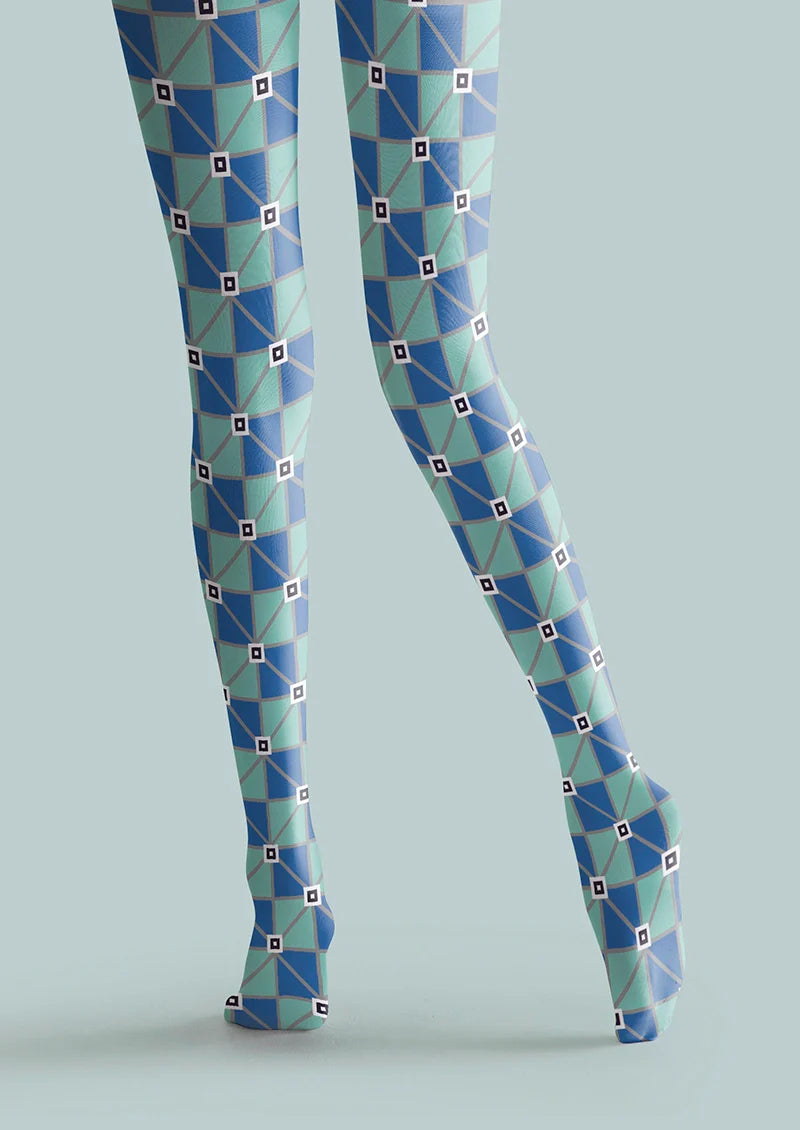 Viken Plan Purple-Mint Green checkered Tights Hosiery Pantyhose