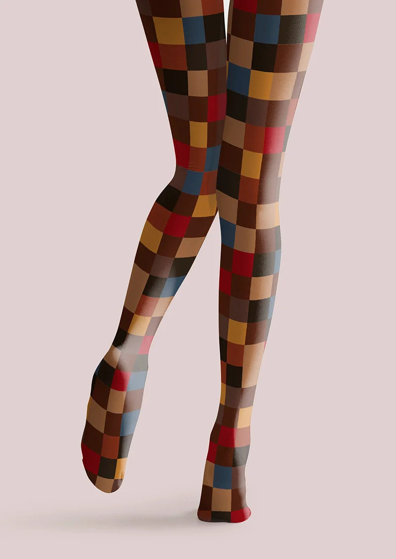 Viken Plan Terra-Cotta  Plaid Tights Hosiery Pantyhose