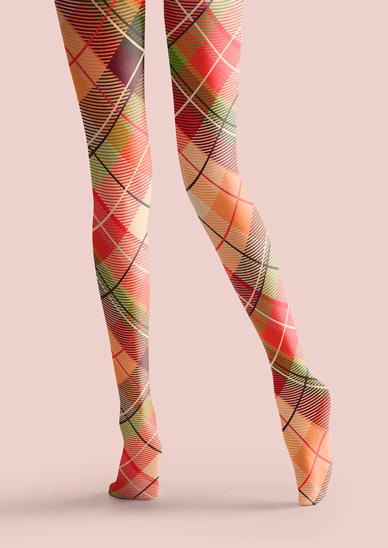 Viken Plan Candy Colors Check Plaid Tights Hosiery Pantyhose