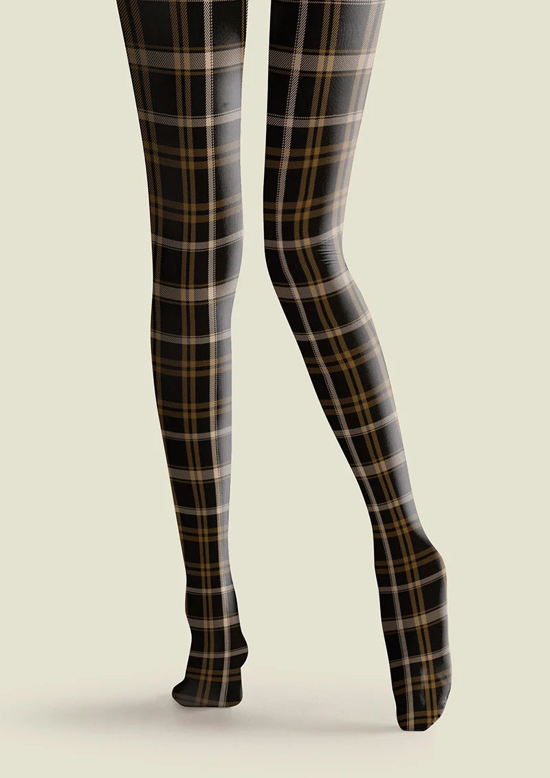Viken Plan Black-brown stripes Checked Tights Hosiery Pantyhose