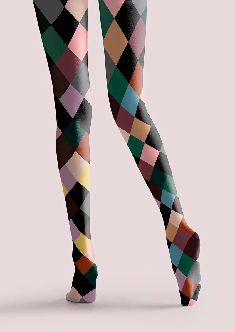Viken Plan Color Checkered Pattern Tights Hosiery Pantyhose
