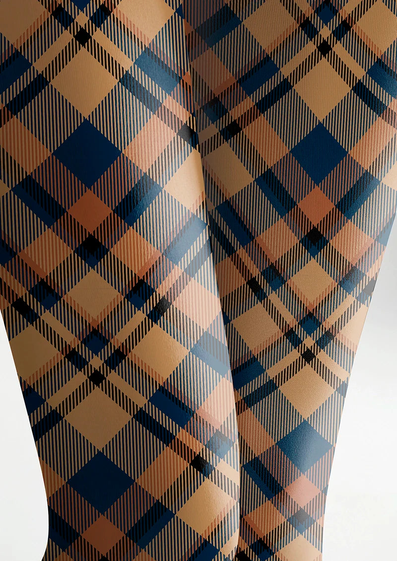 Viken Plan Brown- blue  stripes Checked Tights Hosiery Pantyhose