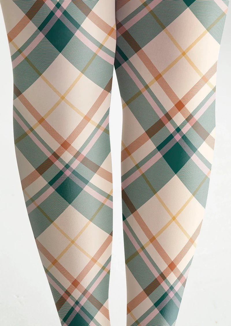 Viken Plan Khaki Stripes Check Tights Hosiery Pantyhose