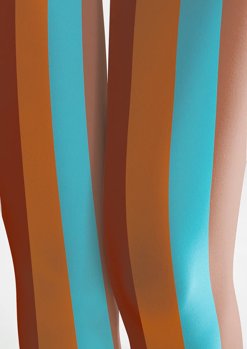 Viken Plan Brown Blue Striped Tights Hosiery Pantyhose