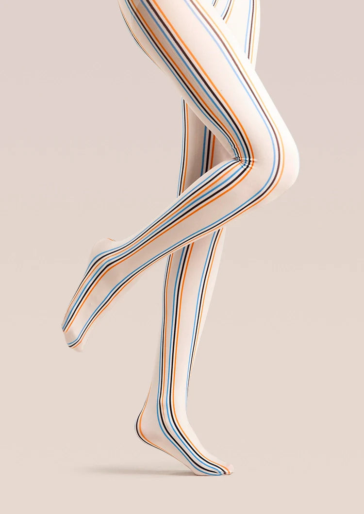 Viken Plan Beige Striped College Tights Hosiery Pantyhose