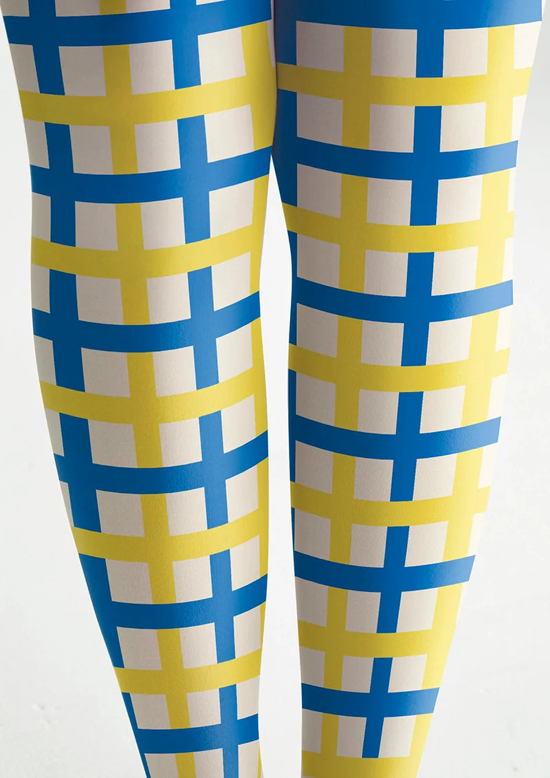 Viken Plan Yellow-blue checkered Tights Hosiery Pantyhose