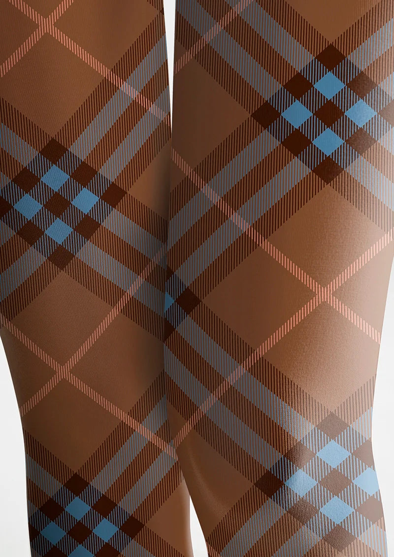 Viken Plan Brown-blue Maillard Check Tights Hosiery Pantyhose