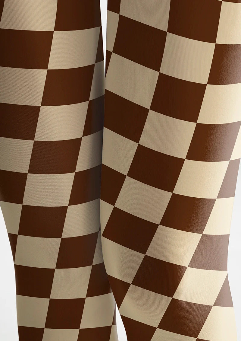 Viken Plan Brown-pale Yellow Checkered Tights Hosiery Pantyhose