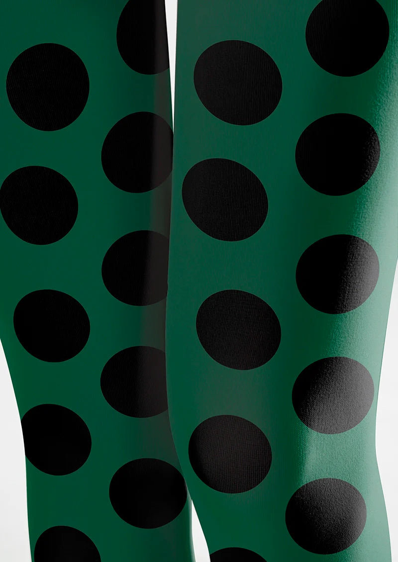 Viken PlanGreen & Black Polka Dots Tights Hosiery Pantyhose