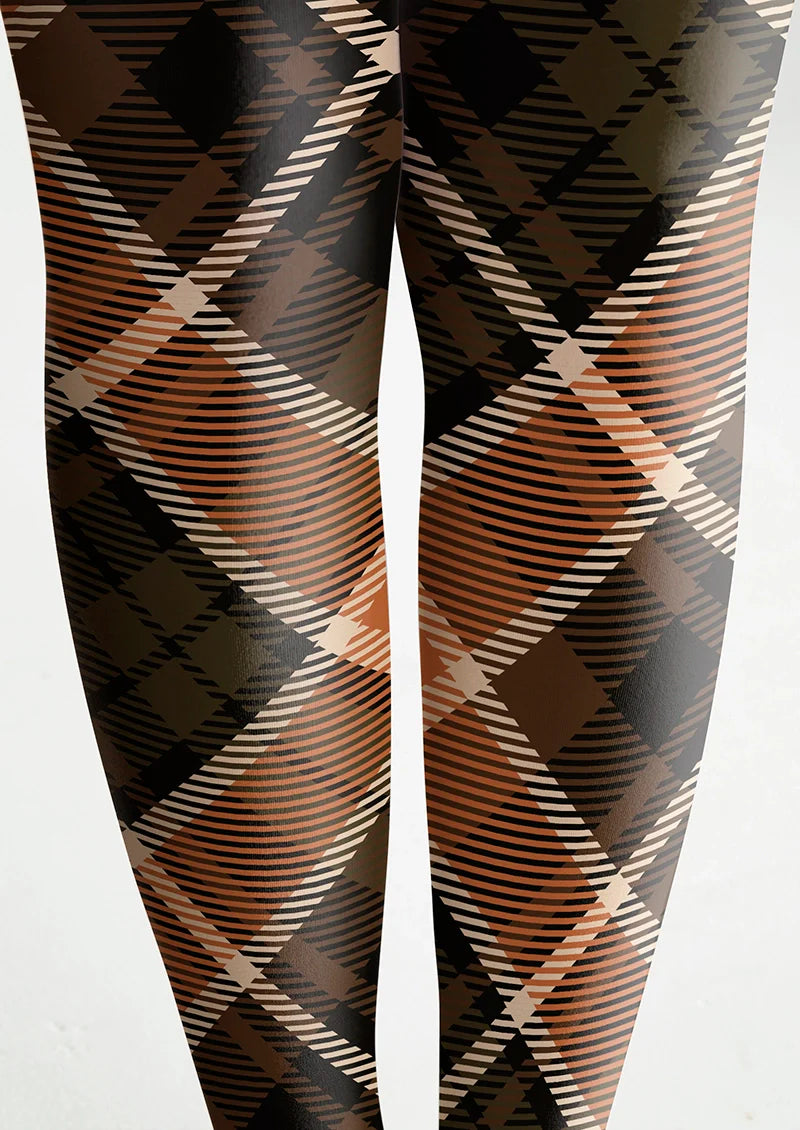 Viken Plan Brownish Gray Check Tights Hosiery Pantyhose