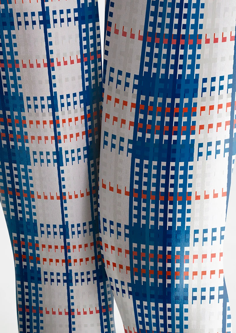 Viken Plan Deep Blue-White Striped Check Tights Hosiery Pantyhose