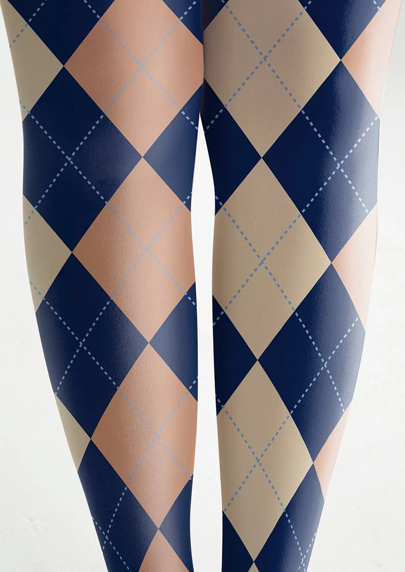 Viken Plan Blue-pale Yellow Plaid Tights Hosiery Pantyhose