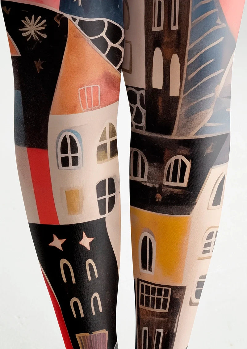 Viken Plan Block Color Fantasy Town Tights Hosiery Pantyhose