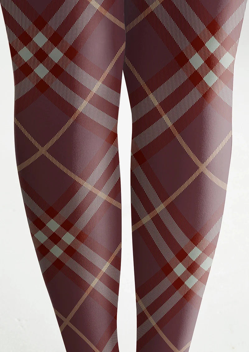 Viken Plan Dark Purple Maillard Check Tights Hosiery Pantyhose