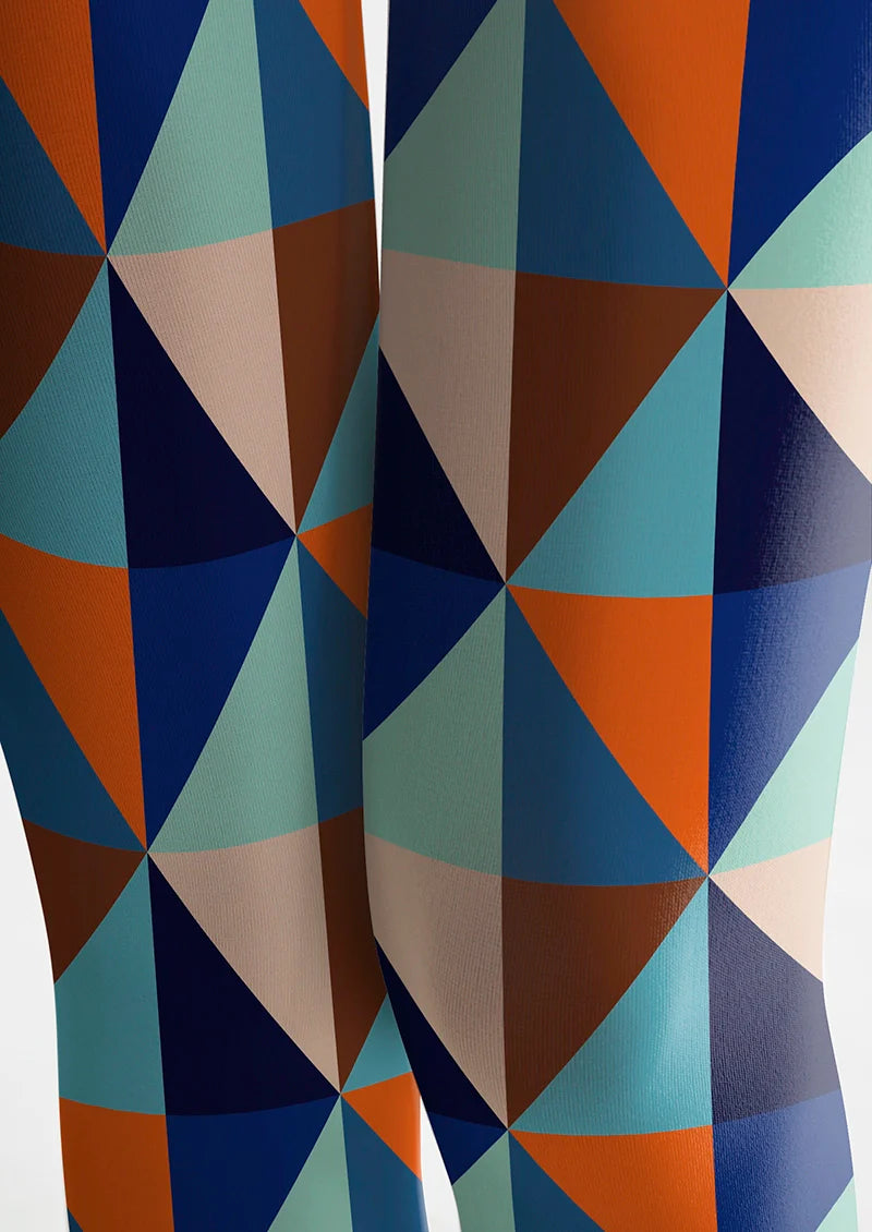 Viken Plan Blue-color Rhombus Pattern Tights Hosiery Pantyhose
