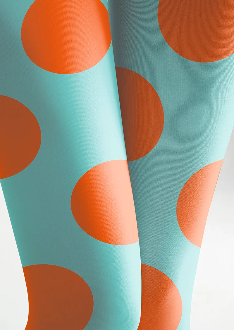 Viken Plan Aqua Blue & Orange Polka Dots Tights Hosiery Pantyhose