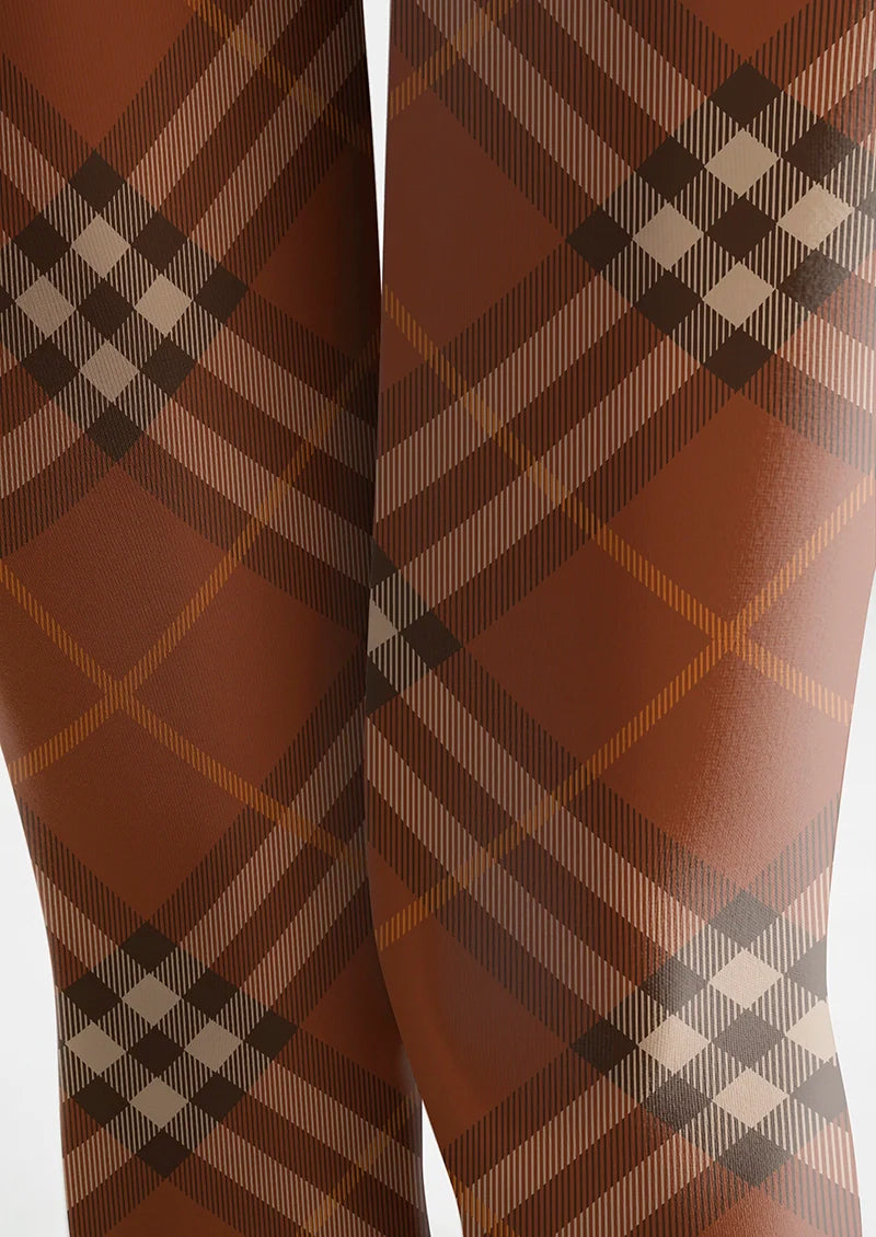 Viken Plan Cappuccion brown Maillard  Check Tights Hosiery Pantyhose