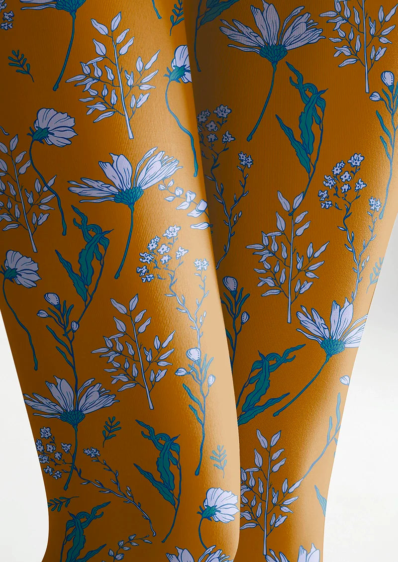 Viken Plan Earth yellow Dainty florals Tights Hosiery Pantyhose