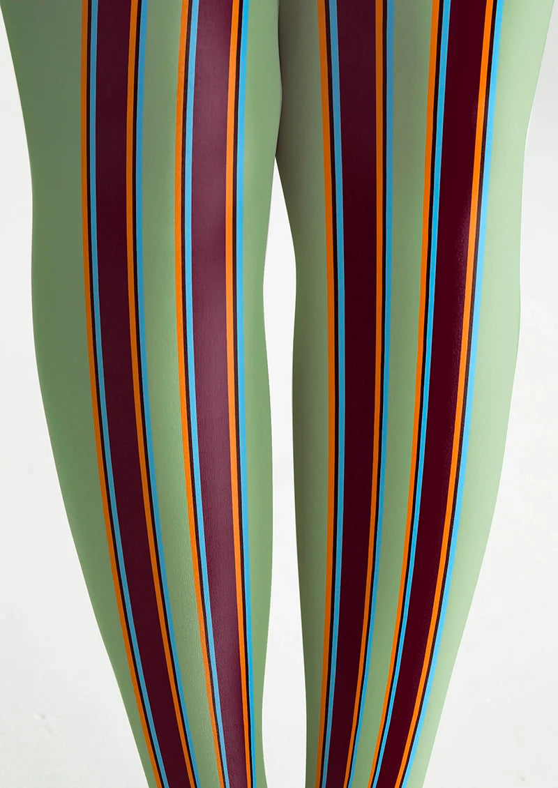 Viken Plan Green Brown Stripes College Tights Hosiery Pantyhose