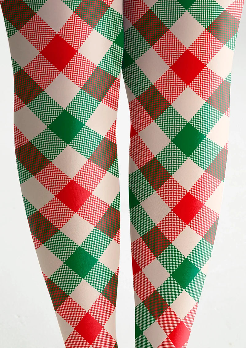Viken Plan Christmas red-green stripes Checked pattern Tights Hosiery Pantyhose