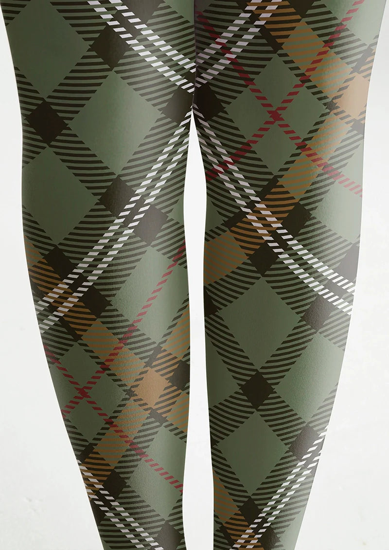 Viken Plan Light Green Check Plaid Tights Hosiery Pantyhose
