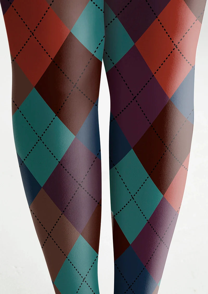 Viken Plan Deep Color Plaid Tights Hosiery Pantyhose